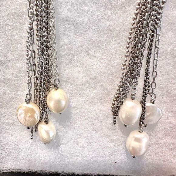 Stella & Dot Sterling Pearl Cascade Drop Dangle Fashion Earrings - Picture 2 of 4